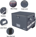 ENGPOW File Box with Lock, Fireproof Document Box with Zipper Lid, Collapsible File Organizer Storage Filing Cabinet with Han
