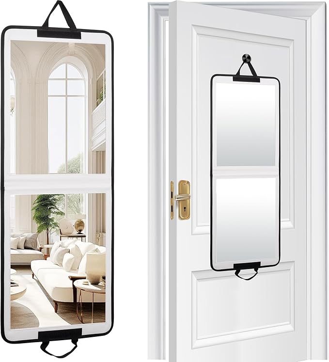 LPHUMEX White Portable Full Length Mirror for Dance Bag, 33x13 Inch Portable Folding Body Mirror for Wedding Golf Swing Worko