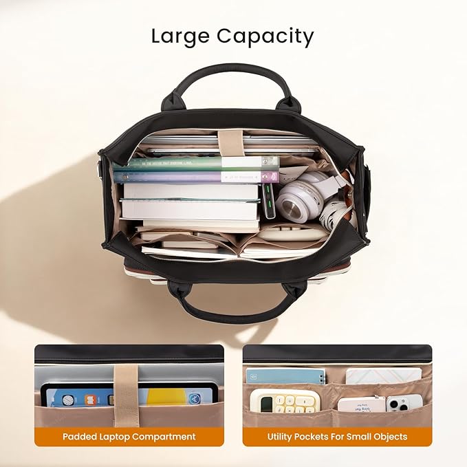 LOVEVOOK Teacher Tote Bag for Women,Laptop bag with Large Cup Holder,Work bag with Accordion File Organizer Pocket,Multi-Pock