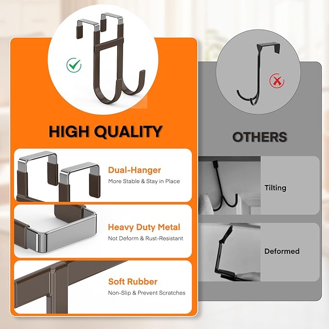 FYY Over The Door Hooks - 4 Pack Heavy Duty Dual-Hook Organizer Hanger with Non-Slip Rubber for Towels, Clothes, Hats & Bags 