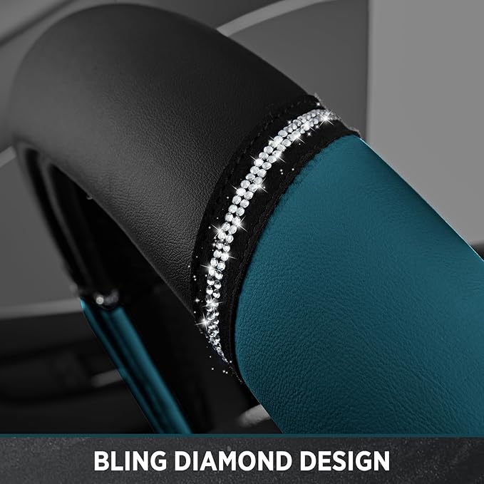 Road Comforts Leather Steering Wheel Cover - Made with PVC Leather - Anti-Slip, Universal Fit 14 1/2 inches to 15 inches - Da