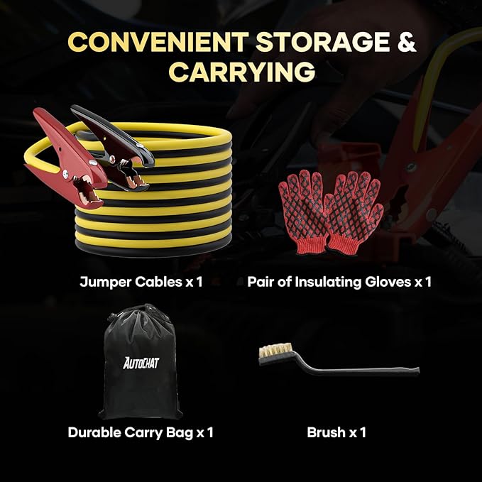Heavy Duty Jumper Cables, 2 Gauge 20 Feet 800 Amp Automotive Booster Cables for Car Battery, for Car, SUV and Trucks Battery, with Carry Bag, Gloves, Brushes