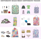 6 Pcs Compression Packing Cubes Waterproof Suitcase Travel Bag Luggage Backpack Organizer Travel Cubes for Packing-Small Flor