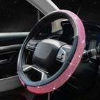 ChuLian New Diamond Leather Steering Wheel Cover with Bling Bling Crystal Rhinestones, Universal Fit 15 Inch Car Wheel Protec