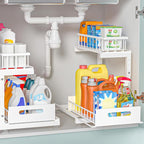 Under Sink Organizer, 2-Tier Premium Metal Pull-Out Racks with Adjustable Height, Heavy Duty Sliding Bin for Bathroom and Kit