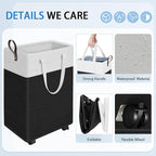 HomeHacks Laundry Basket with Wheels, Rolling Laundry Hamper, Collapsible & Waterproof Clothes Hamper, Narrow Corner Bins wit