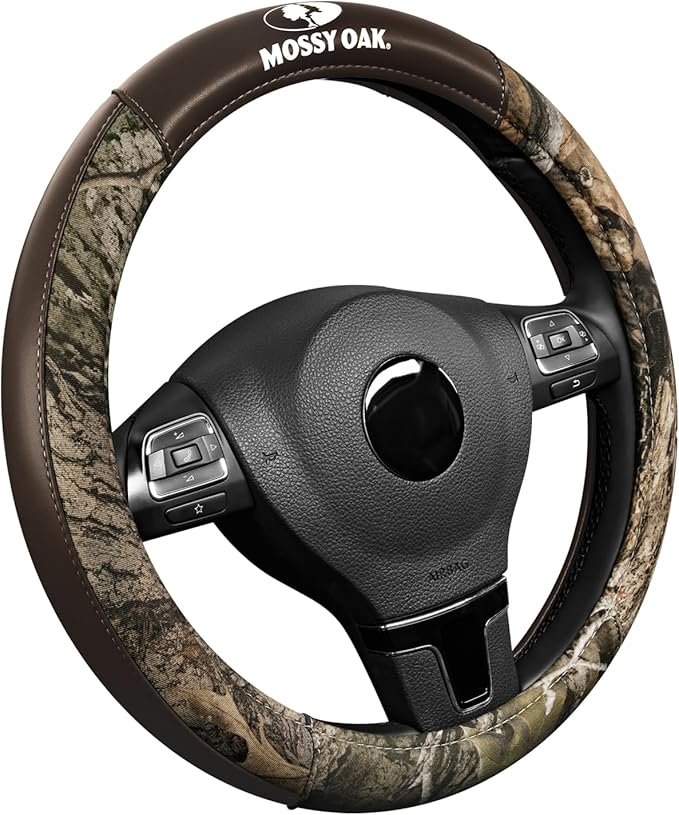 Mossy Oak Camo Steering Wheel Cover, Durable Grip Car Steering Cover, Universal Fit 14.5"–15.5" - Made with Premium Brown PVC