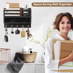 Mail and Key Organizer for Wall – Key Holder Wall Mount with Storage Box and 5 Key Hooks, Mail Holder Wall Mounted for Entryw