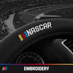 NASCAR Steering Wheel Cover, Two-Tone Black Leather Patchwork, Universal Fit 14.5"-15.5" Steering Covers for Cars, Anti-Slip,
