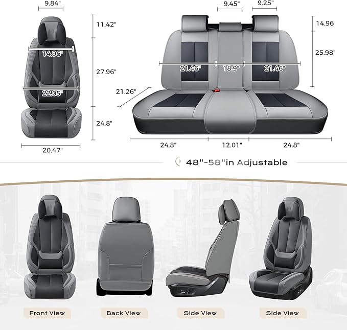 Coverado Seat Covers Full Set, 5 Seats Seat Covers for Cars, Waterproof Nappa Leather Car Seat Covers with Head Pillow, Seat 