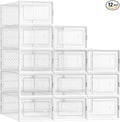 SONGMICS Stackable Shoe Boxes, Foldable Shoe Storage Organizers, Ventilated, for Max. Men's Shoes US Size 9 or Women's Shoes 