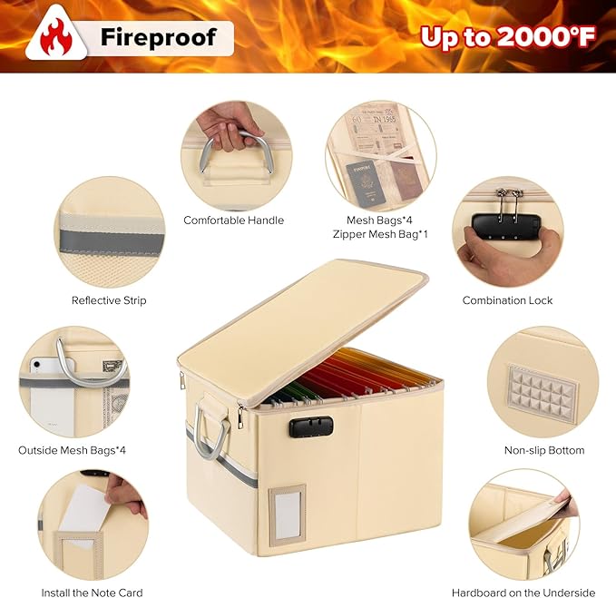TOMKID Fireproof Document Box, Fire Proof Safe Box for Home Document Organizer with Lock, Fire Office Storage Cabinet for Han