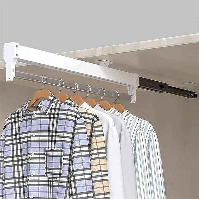 Pull Out Clothes Rail Extendable Pull Out Closet Rod - Wardrobe Pull-Out Trousers Rack, 35-60Cm Sliding Clothes Rail, Extenda