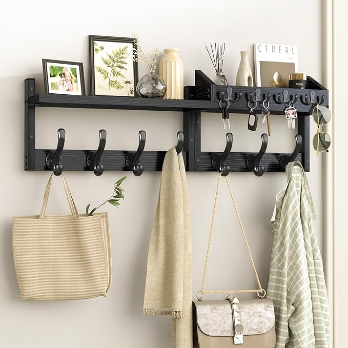Evermagin 29" Coat Rack Wall Mount with Shelf, 4 in 1 Coat and Key Hanger with 11 Metal Hooks, Entryway Wall Mounted Shelf wi