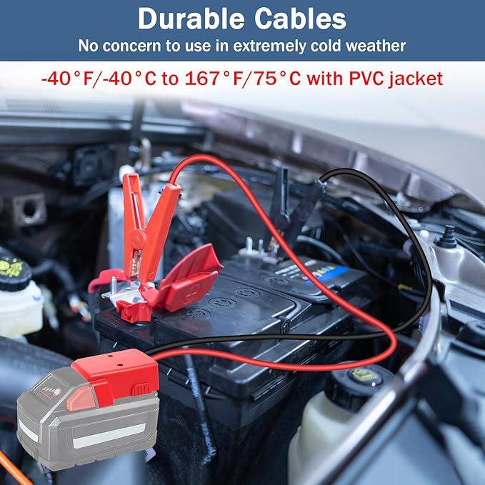 Jumper Cable Clamps for Milwaukee M18 18V Battery Jump Starter, 2.0FT 8AWG Car Battery Jumper Cable with Adapter, Automotive Battery Booster Cable for Tools used to Jump Start a Car
