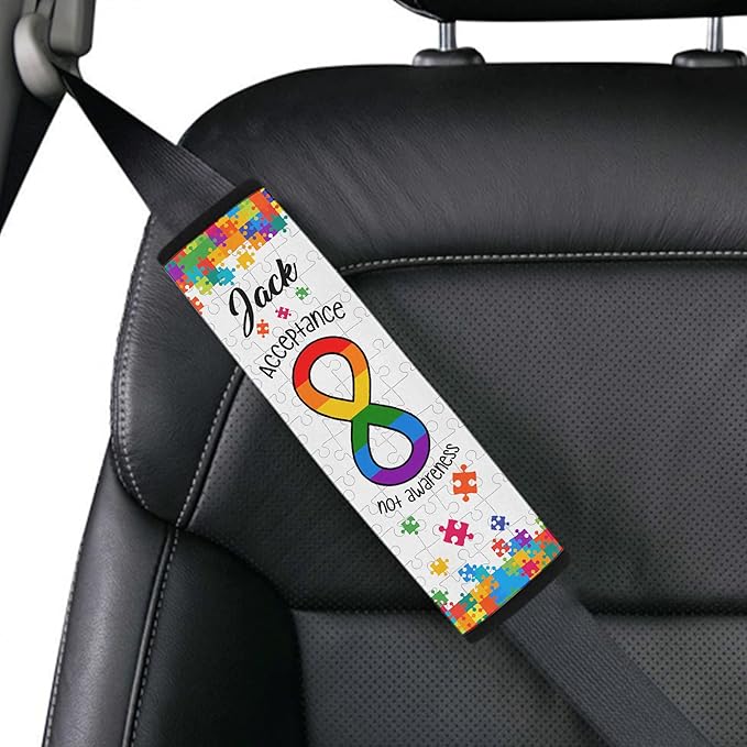 Acceptance Not Awareness Autism Awareness Seat Belt Cover for Kid Family Special Need Autistic Medical Alert Car Cushion Cover Support Autism Gift Personalized Name 31