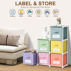 Geelin 6 Cube Toy Storage Organizer with Fabric Bins and Labels, 11 Inch Collapsible Colorful Cubby Storage Drawers Pastel Dr
