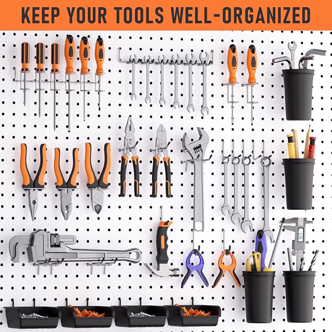 INCLY 280PCS Upgraded Pegboard Accessories Organizer Kit, Peg Board Hooks Assortment with Bins & Cups for Organizing Tools, F