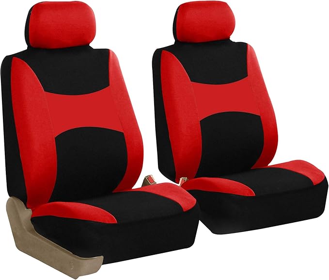 FH Group Car Seat Covers Front Set Red Cloth - Seat Covers for Low Back Car Seats with Removable Headrest, Universal Fit, Aut