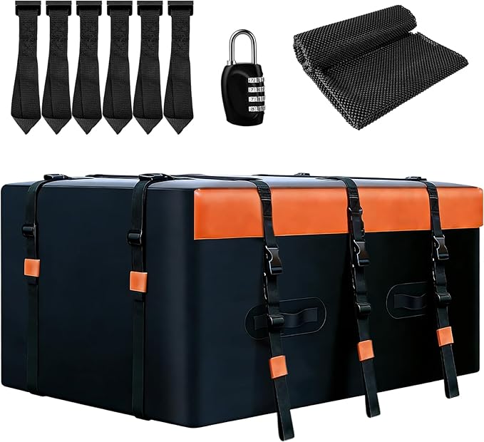 21 Cubic Car Roof Bag Heavy Duty, Waterproof Cargo Carrier Bag for All Cars with/Without Rack, Premium Car Roof Cargo Carrier with Anti-Slip Mat, 6 Door Hooks, Luggage Lock