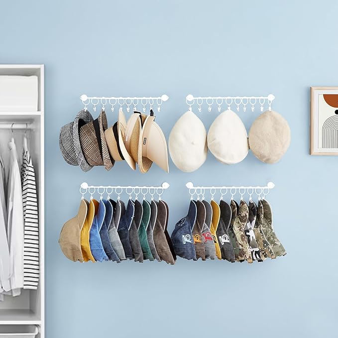 Hat Rack Wall Cap Organizer - Baseball Hat Racks Display Holder with 40 Hooks - Modern Metal Black Hats Storage Wall Mounted 