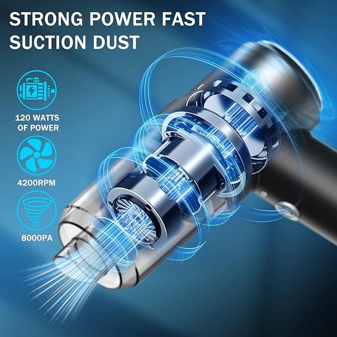 Mini Vacuum Cleaner for,2 in 1 Keyboard Vacuum Cleaner Wireless Handheld,Car Vacuum with Brushless Motor High Power 120W Rech