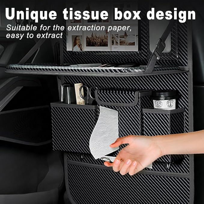 Car Seat Organizers,Multi-functional Back Seat Protectors, Storage Pouches, and Tray Holders (for Cars, Kids, Seat Back and Rear Seats) (Carbon Fiber, 2 Pcs)