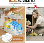 2 Pack 17.3IN-Depth Under Sink Organizer with Smooth Cylindrical Rail,2-Tier Pull Out Multi-Purpose Cabinet Storage for Bathr