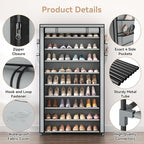 LANTEFUL Shoe Rack with Covers 10 Tier Tall Shoe Rack Organizer Large Capacity Shoe Shelf Storage 40 Pairs Space Saving Free 