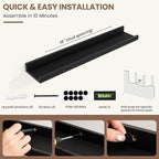Fun Memories Picture Ledge Shelf, Black Floating Shelves Set of 4, 24 Inch Picture Shelves for Wall with Ledge, Large Nursery
