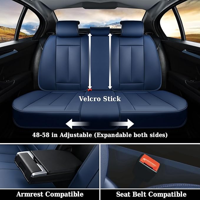 Coverado Seat Covers, Car Seat Covers Full Set, Leather Seat Covers for Cars, Car Seat Protector, Blue Car Seat Covers Front 