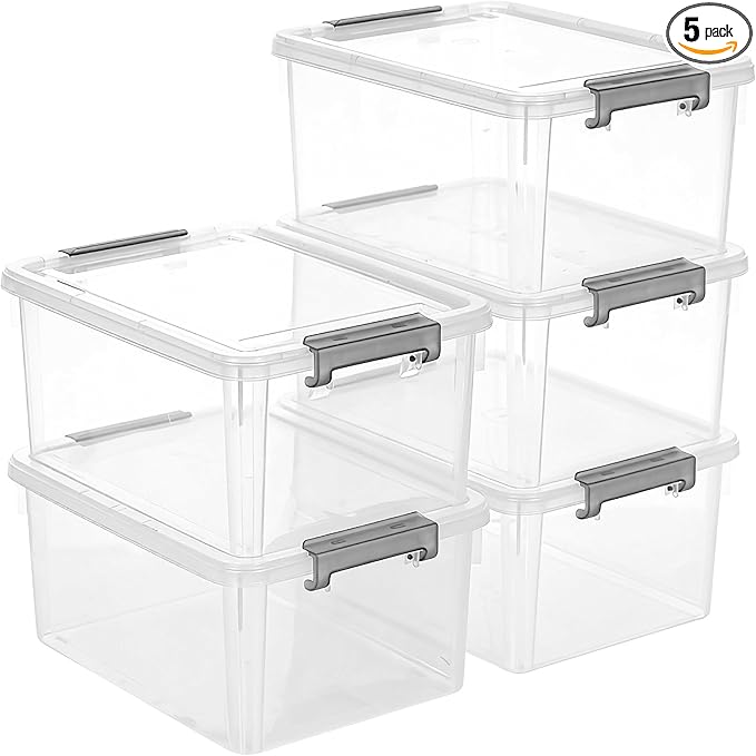 Citylife 17 QT Plastic Storage Bins with Lids Large Stackable Storage Containers for Organizing Clear Storage Box for Garage,