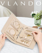Vlando Travel Jewelry Organizer Case, Foldable Jewelry Bags Jewelry Storage Book Ring Binder with Clear Zipper Velvet Pouch B