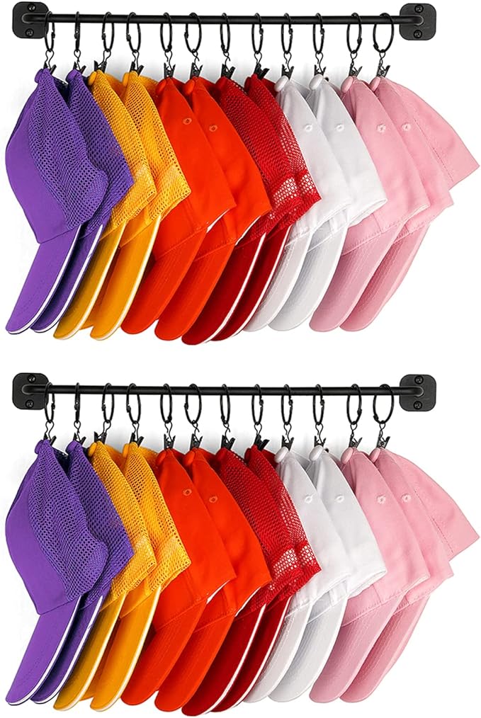 Hat Rack for Wall 24 Baseball Caps Modern Metal Hat Organizer with 24 Clips Hat Holder Wall-Mounted Storage Display for Close