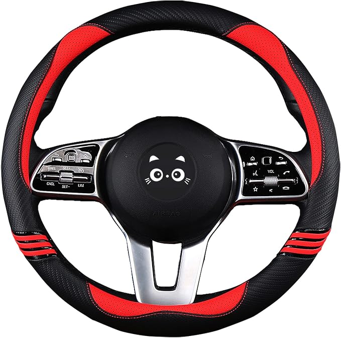 Iwantit® Premium Grip Steering Wheel Cover with Anti-Slip Rubber Ring, Made of Carbon Fiber & Breathable PU Leather, Universa