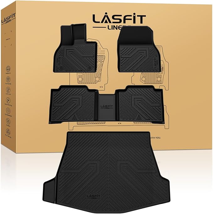 LASFIT Floor Mats&Trunk Mat for Toyota BZ4X 2023-2025/ BZ 2026 /for Subaru Solterra 2023-2026, All Weather TPE Custom Fit Floor Liners for Toyota Accessories 2 Rows Car Mats and Cargo Liner, Black