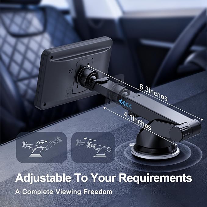 EWAY Suction Cup Mount for CarPlay Display, Backup Camera Monitor, Extended Arm with 360° Rotation, 4-Tab Bracket Replacement Dashboard Windshield Holder for 7-11" Apple Carplay, Android Auto Screens