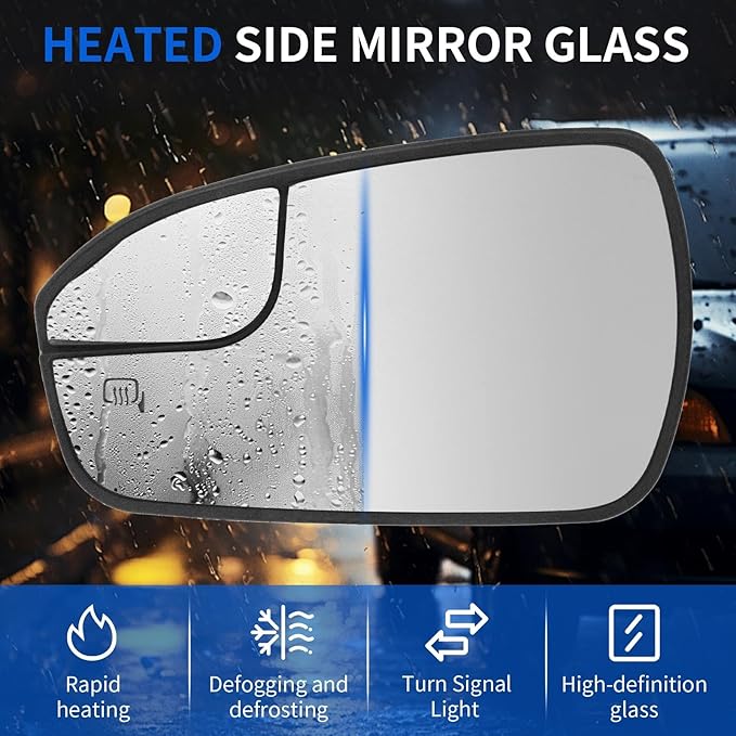 JINCHEN Driver Side Mirror Glass for 2013 2014 2015 2016 2017 2018 2019 2020 Fusion, Heated Mirror Glass With Backing Plate DS7Z17K707F