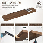 55 Inch Floating Shelves, 12" Deep Floating Shelf Wall Mounted, 55" Wall Shelves, Rustic Deep Bookshelf, Extra Deeper & Thick