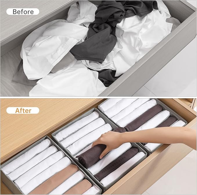 4 Packs T-shirt Drawer Organizers for Clothing,8 Grids Compartment Wardrobe Storage Box, Washable Clothes Organizer for Folde