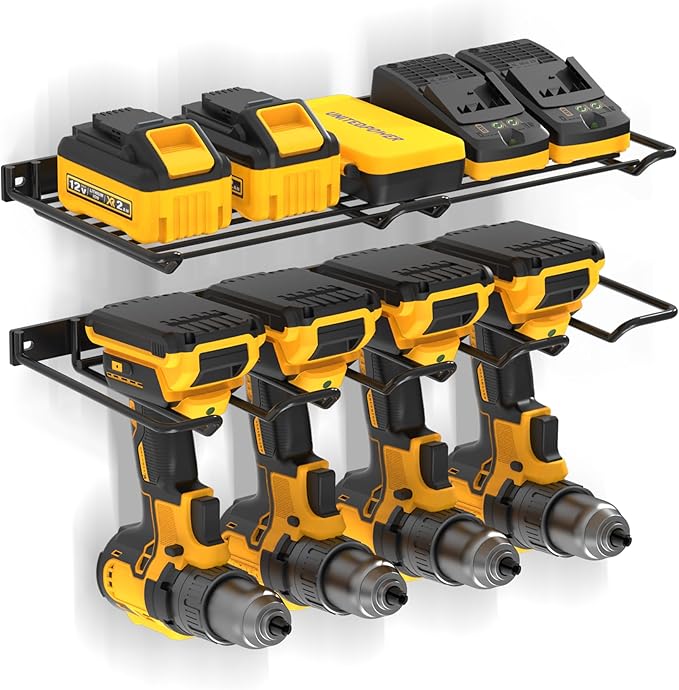 UNITEDPOWER Wall Mounted Drill Rack & Tool Shelf, Power Tool Organizer Holder, Heavy Duty Utility Storage Rack for Cordless, 