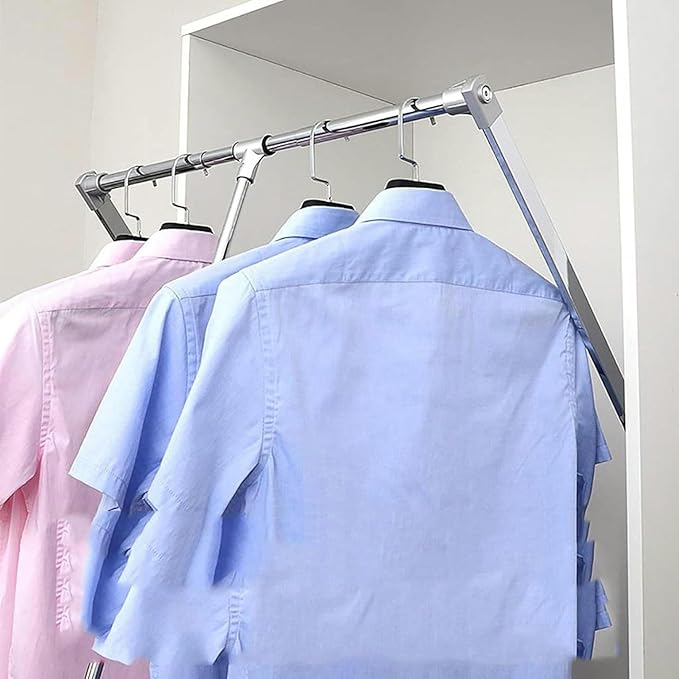 Heavy Duty Pull Down Closet Rod - Extendable Clothes Rail, Extendable Wardrobe Lift, Adjustable Width Pull Down Closet Rod, A