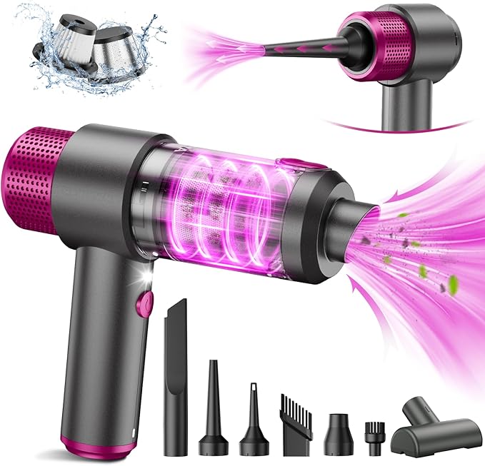 EYYA Handheld Cordless Car Vacuum Cleaner, 4-in-1 Portable Mini Car Vacuum Cleaner, 15000PA High Power & Air Duster with LED 