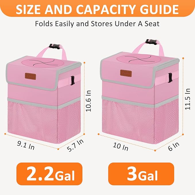 3 Gallons Car Trash Can with Lid, Car Trash Bag Bin Hanging Waterproof Automotive Garbage Cans Leak Proof Vehicle Trash Can Pink
