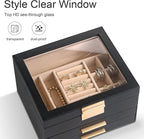 Somduy Jewelry Box Organizer for Women,3 Layers Jewelry Storage Display Box with Glass Lid,Gift for Christmas,3 Drawers,Large