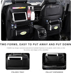 2PCS Car Backseat Organizer, Leather Multi-Pocket Seat Back Protector with Foldable Table Tray, Multifunctional Vehicle Storage Organizer Kick Mat for Kids Toddler Travel (Black)