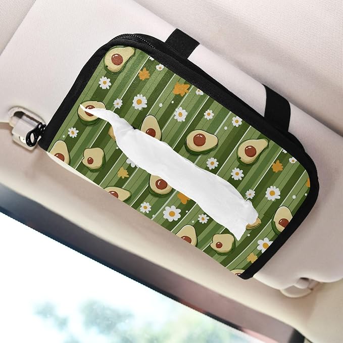 Car Tissue Holder Car Visor Organizer Tissue Box Holder for Car Sun Visor Organizer with Car Vehicle Accessories Essentials Interior for Women Men Green Striped Halved Avocados Daisy