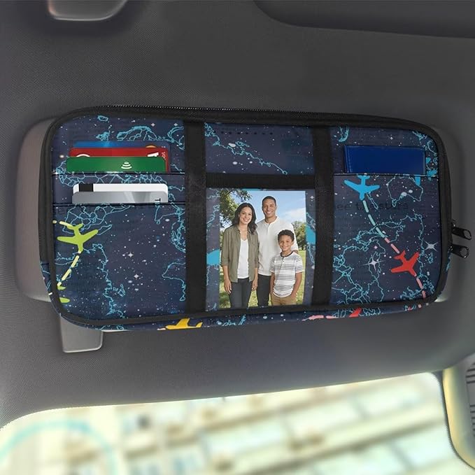 Airplane Car Sun Visor Organizer,Car Sun Storage Pocket Pouch Case Bag with Double Zippers Truck SUV Storage Pouch Holde