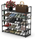 Hsscblet 5 Tiers Metal Shoe Rack,Adjustable Shoe Shelf Storage Organizer with Hooks,Stackable Boot & Shoe Storage,for Entrywa