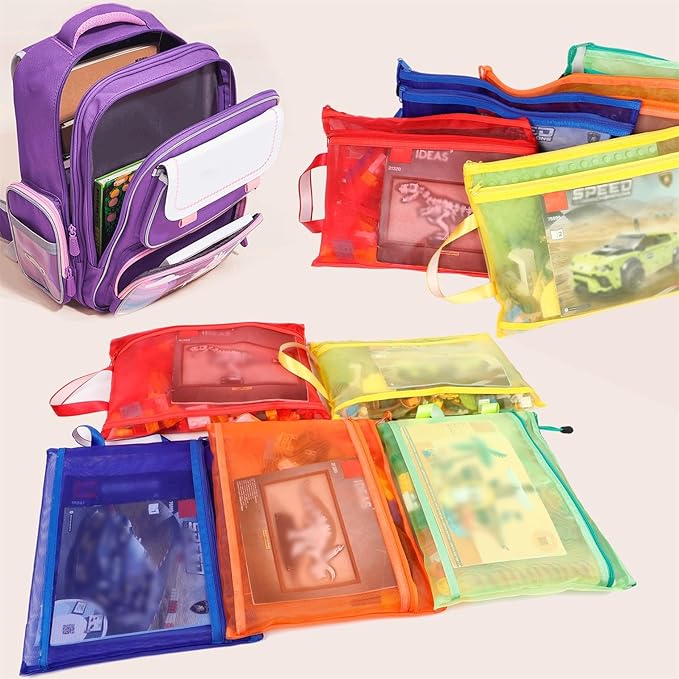 10 Pack 5 Color Mesh Zipper Pouch Bags, Nylon Puzzle Building Block Sets Toy Storage & Organization, Breathable See Through A